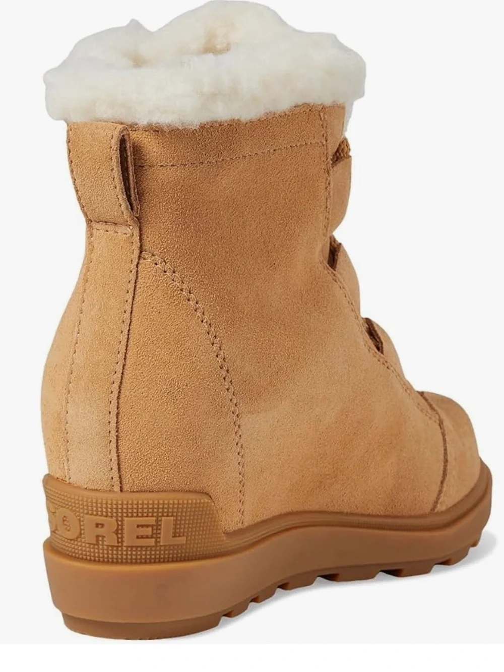 Sorel Evie ll Tan Suede waterproof Lace-Up Winter Boots White Fleece Lining NWT
